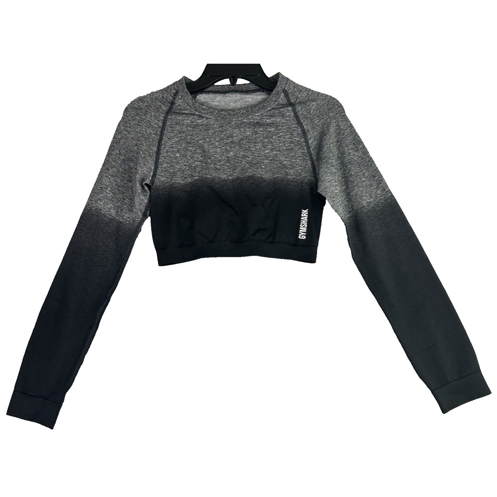 Gymshark Adapt Small Ombré Black Gray Seamless Long‎ Sleeve Crop Top Athletic